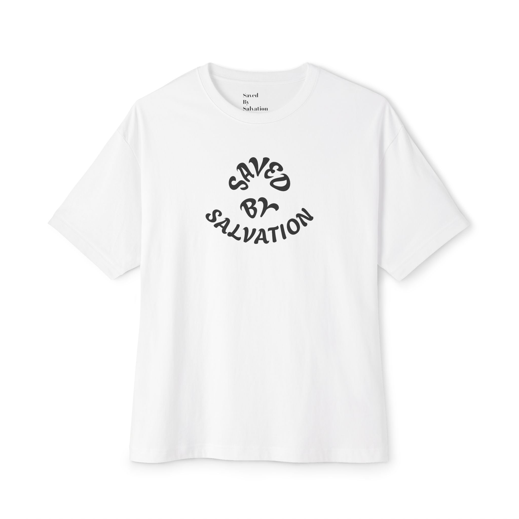 100% Cotton SAVEDBYSALVATION Unisex Oversized Boxy Tee with Inspirational Text, Casual T-Shirt, Graphic Tee, Comfortable Urban Wear,